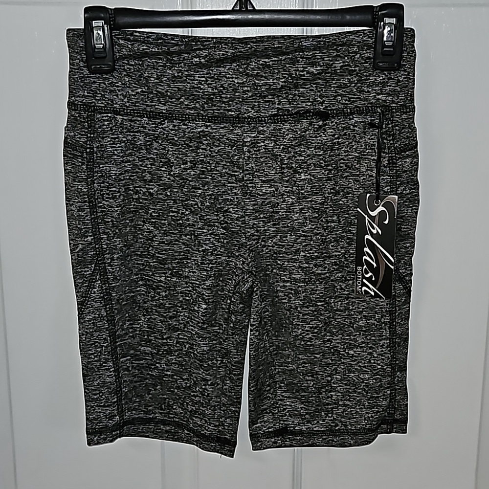 Splash Bottoms Juniors Heathered Black White Bike Shorts Side Pockets Athletic M